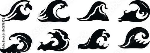 Ocean Wave Silhouette Vector Icons