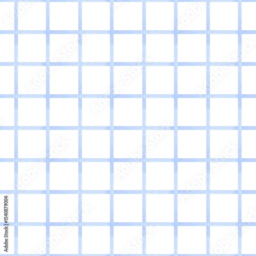 Blue watercolor seamless grid pattern with hand-painted square lines on white background