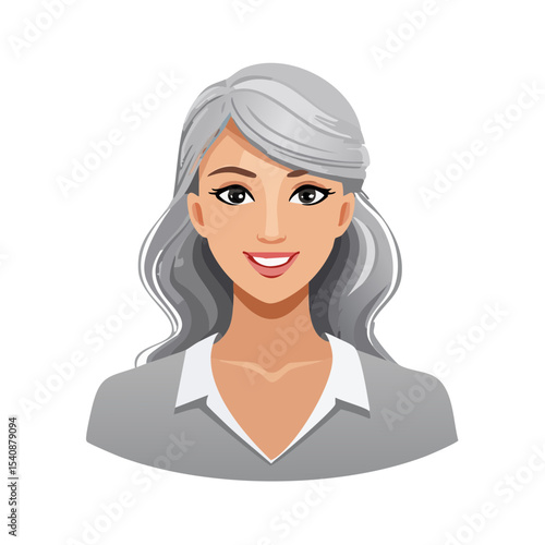 Elegant Woman with Gray Hair Smiling Confidently Professional Corporate Portrait Vector Illustration