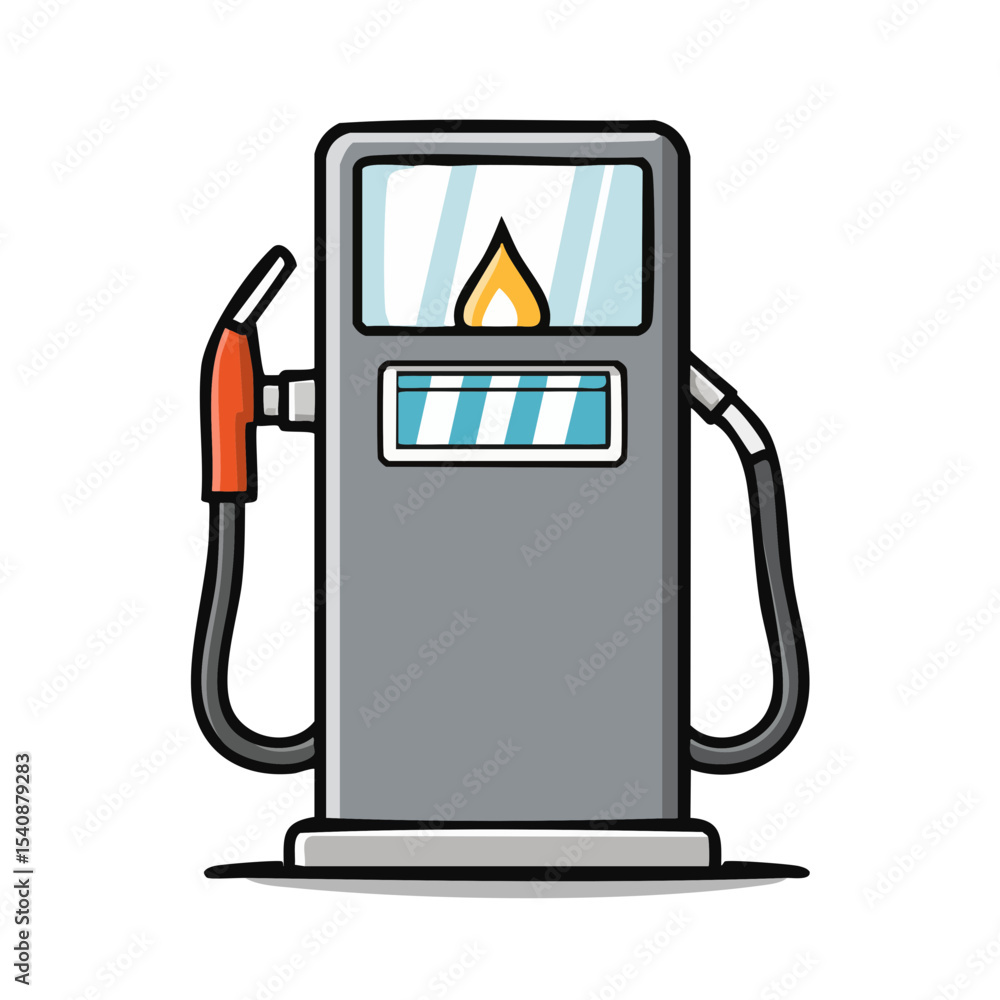 Fototapeta premium Illustration of gray gas pump with fuel nozzle and hose on black background.