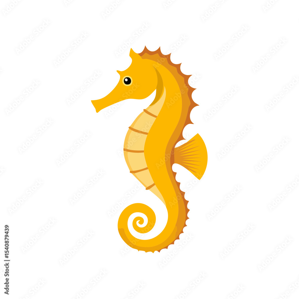 Obraz premium Cartoon-Style Illustration of a Single Yellow Seahorse on Black Background
