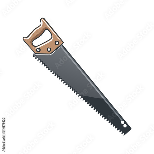 Hand Saw Illustration with Wooden Handle and Gray Blade on Black Background