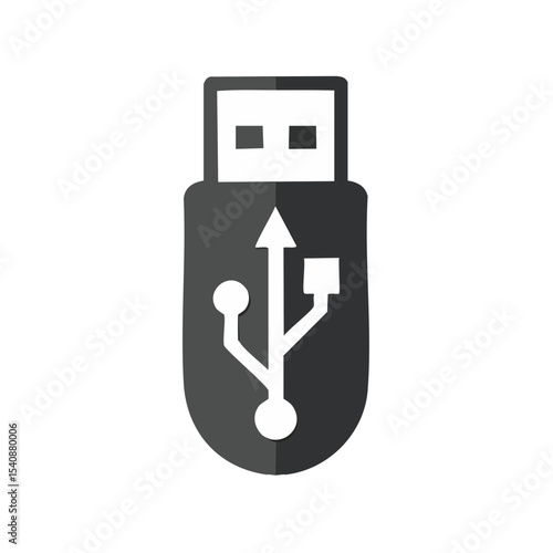Gray USB Flash Drive Icon on Black Background Depicts Data Storage and File Transfer