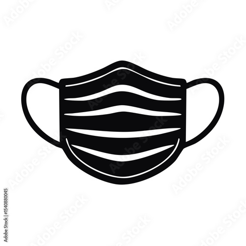 Black Face Mask Outline Icon for Virus Protection and Safety During Pandemic or Medical Procedures Minimalist Design
