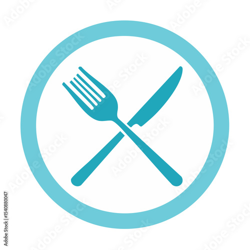 Fork and Knife Crossed Inside Circle Frame Represents Restaurant and Food Concepts in Graphic Design