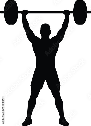 Silhouette weightlifter holding barbell vector illustration