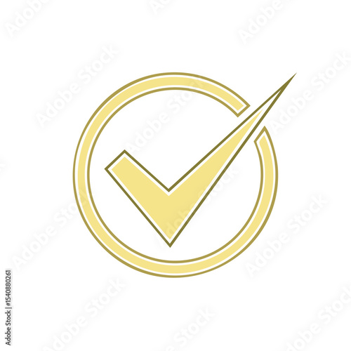 Golden Check Mark Graphic in Circle Sign of Approval Symbol Gold isolated on Black Background