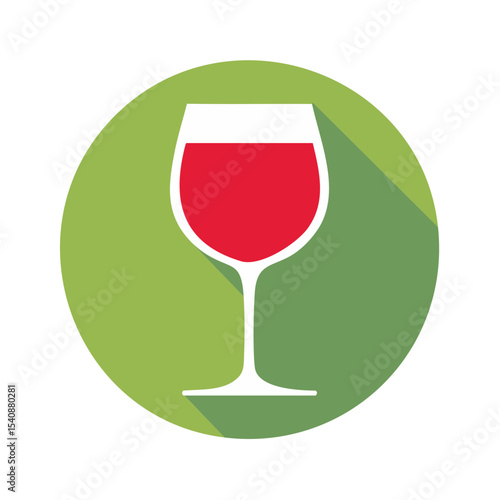 Elegant wine glass icon on green circle modern flat design long shadow red wine alcohol beverage celebration drinking