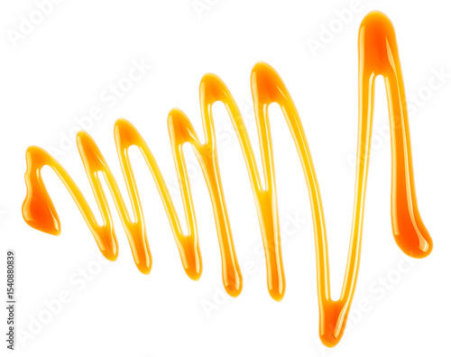 Photography Sweet caramel sauce isolated on a white background, top view