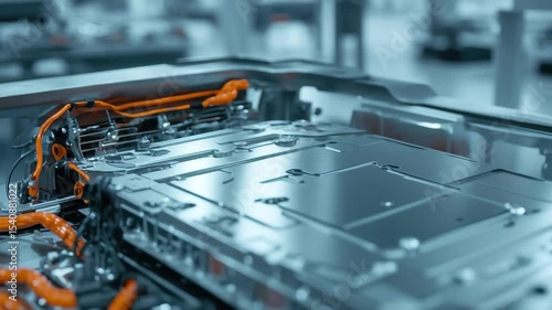 Exploring nextgeneration carbon fiber technology in electric vehicle battery design, Camera panning over next-generation carbon fiber-based electric vehicle batteries