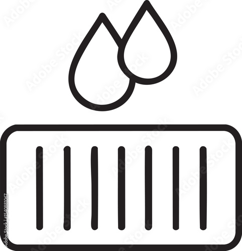 Humidifier or Evaporator Icon with Water Droplets and Grate Design in Black and White Minimalist Outline Style
