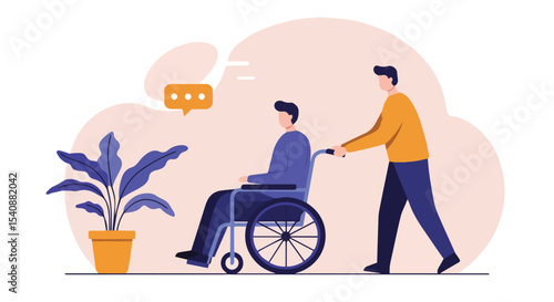 Man Helping Person in Wheelchair, Assisting with Conversation