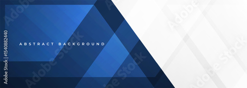 White and blue modern abstract wide banner with geometric shapes. Dark blue and white abstract background. Vector illustration