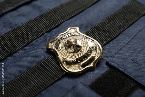 Photos Police badge on bulletproof vest, above view