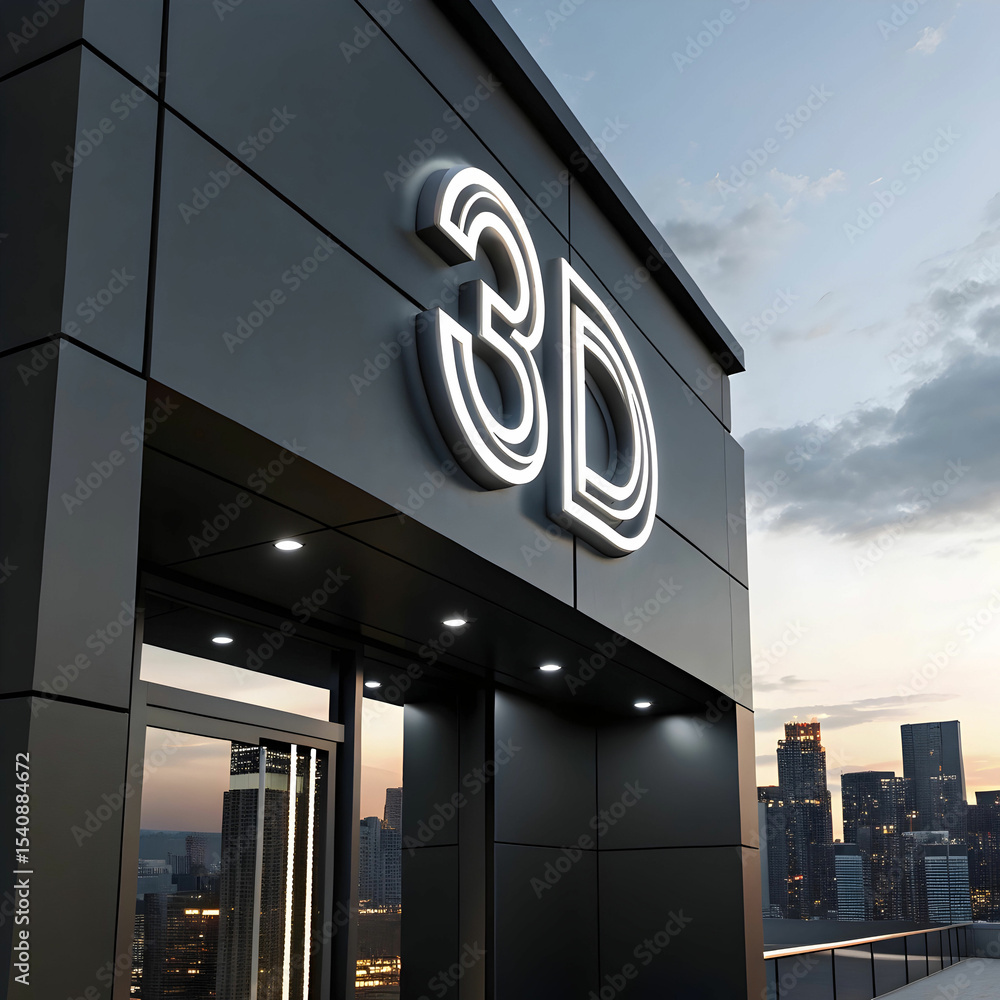 Naklejka premium 3d logo mockup sign on black office building facad