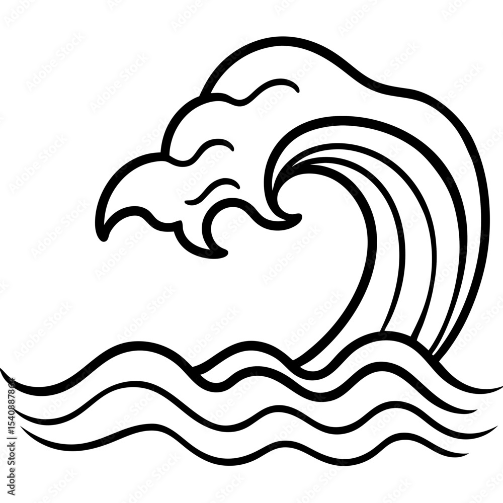 Naklejka premium Ocean-wave-line Vector Illustration AI Generated Travel and Holiday Design on White Background