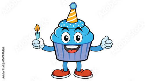 Happy Birthday Cupcake Character Illustration Festive Fun and Delight