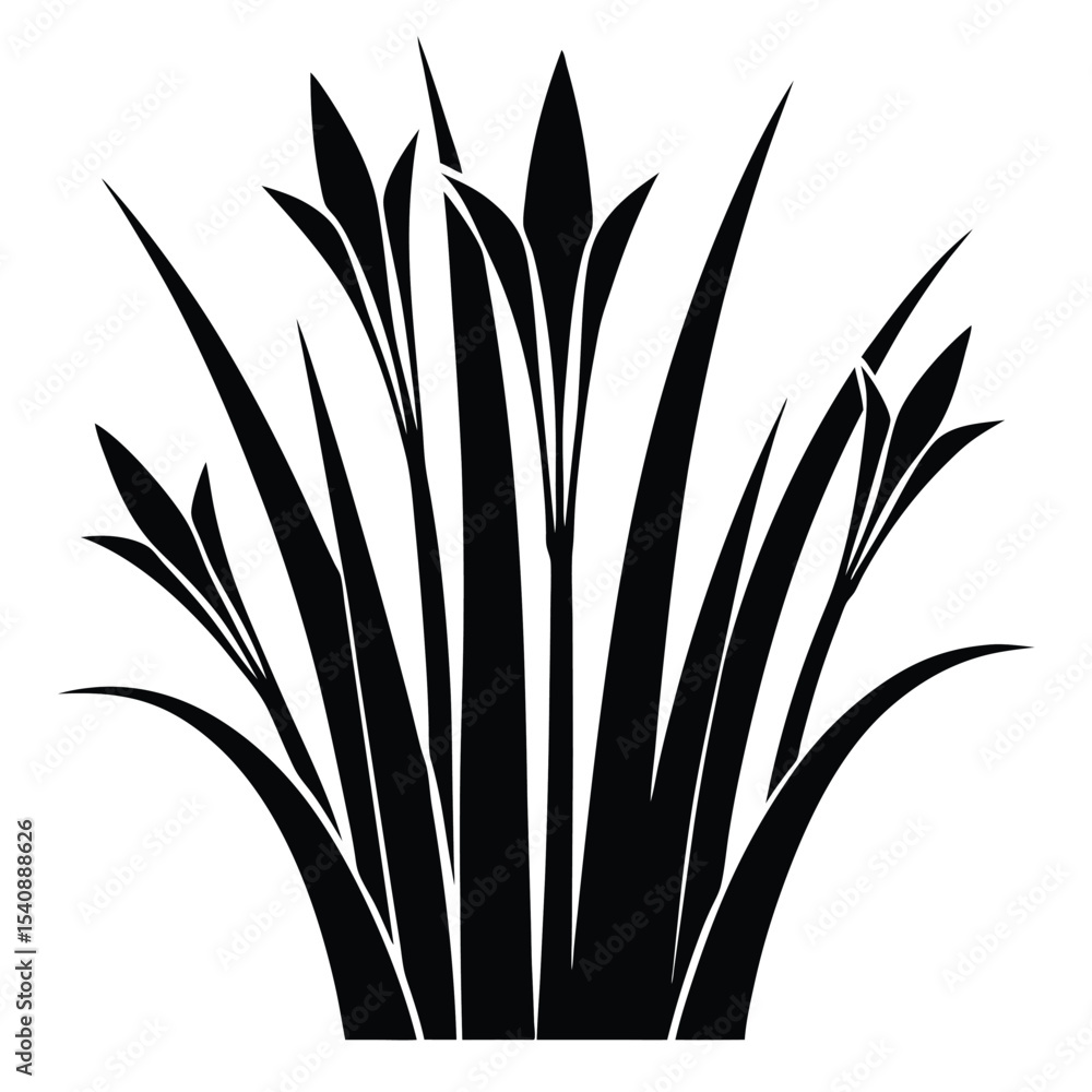 Fototapeta premium Bold Black Silhouette of Iris Flowers with Elongated Leaves Graphic Art