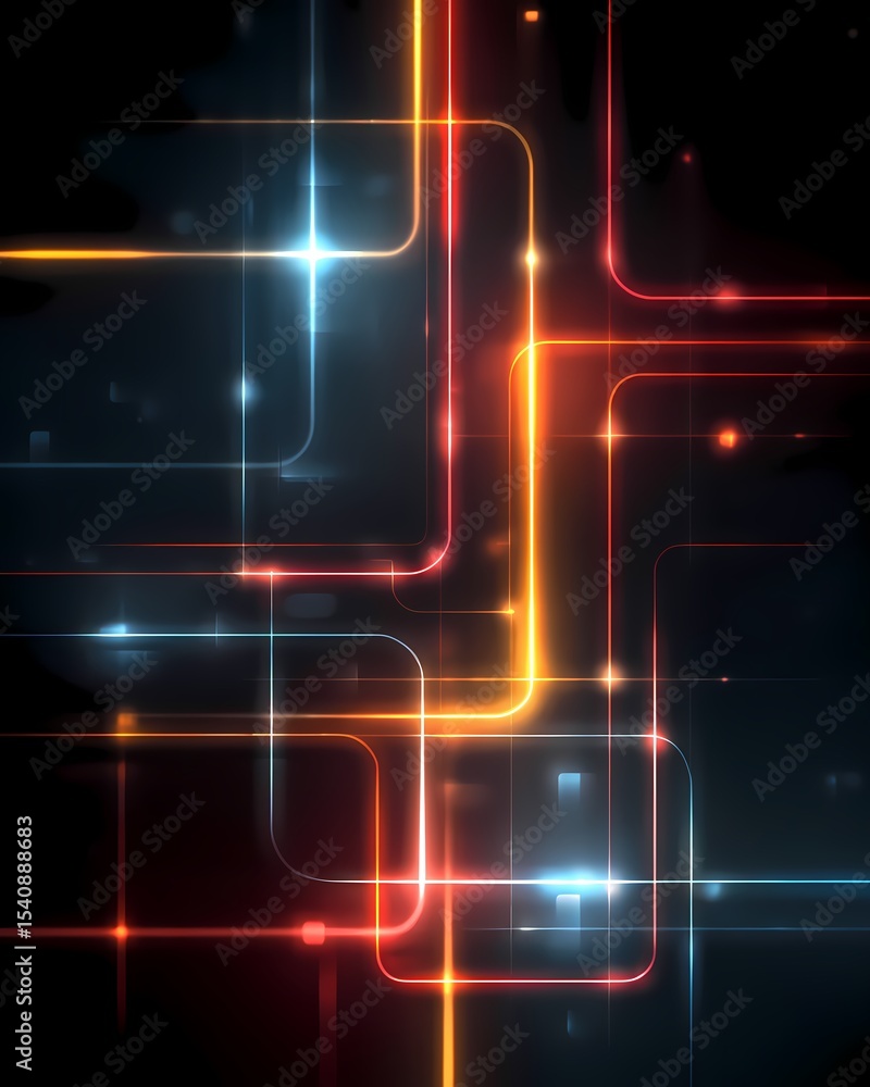 Fototapeta premium Futuristic Digital Design: Neon Circuits and Geometric Patterns