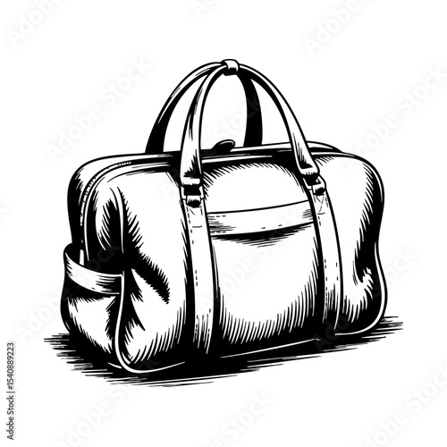 Vintage travel bag sketch showcasing leather design and details  