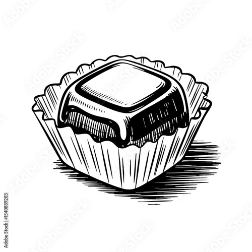 Sketch of chocolate confection in decorative paper wrapper  