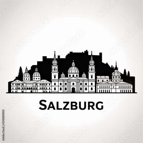 Salzburg Skyline Silhouette — Historic Austrian City Vector Illustration