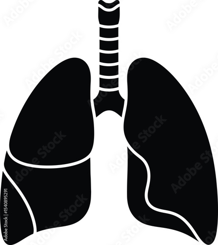 Anatomical illustration of the human lungs in a simplified black and white silhouette design representing the respiratory system