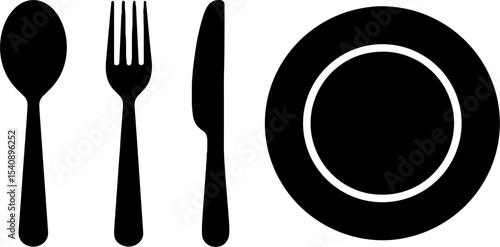 Black Spoon Fork Knife and Plate Set Dinnerwares