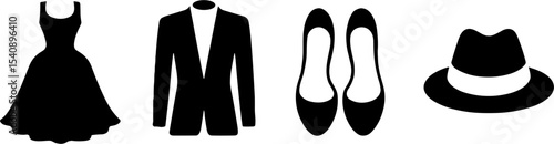 Women Dress Men Suit Shoes Hat Set Fashion Clothing Symbols