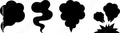 Smoke Cloud Explosions Set Cartoon Style