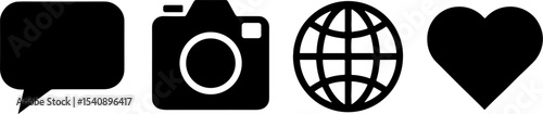 Social Media Communications Set Chat Camera Globe Heart