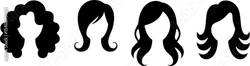 Female Curly Wavy Hairstyles Silhouettes Haircut Style Set