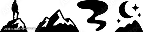 Mountain Climber Standing Peak Night Sky Stars Hiking Set