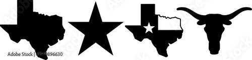 Texas Map Lone Star Bull Head Silhouette Set