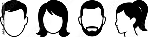 Minimal Male Female Head Silhouettes Set User Profile Avatars