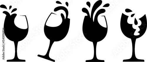 Breaking Wine Glass Splash Pouring Sequence Set