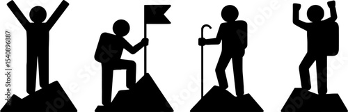 Hiker Silhouette Climbing Mountain Peak Achievements