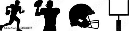 Football Player Running Throwing Helmet Goalpost Set