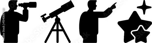 Astronomer Looking Through Telescope Star Gazing Observations