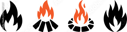 Simple Fire Campfire Flamess Set Camping Outdoor Symbol