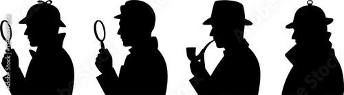Sherlock Holmes Detective Silhouette Set Investigation Mystery Concept