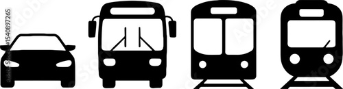 Public Transport Vehicles Car Bus Subway Train Front View