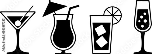 Cocktail Glass Set Martini Tropical Lemonade Champagne Party Drinks