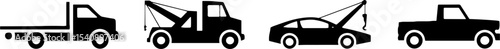 Flat Tow Truck Wrecker Car Pickup Set Isolated