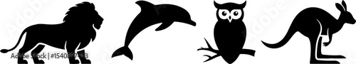 Wildlife Animal Silhouettes Lion Dolphin Owl Kangaroo Collection