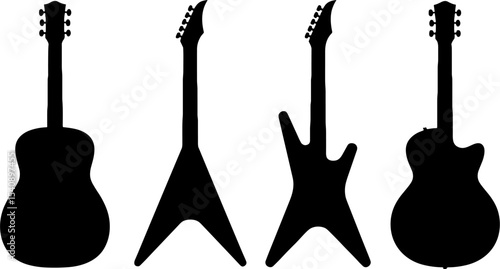 Electric Acoustic Guitar Silhouettes Set Rock Musics