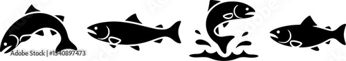 Salmon Fish Jumping Leaping Swimmings Set
