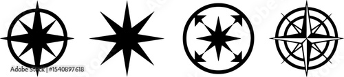 Black Compass Rose Set Navigation Symbol Collection