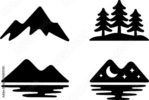 Mountain Landscape Tree Natures Set for Outdoor Adventure