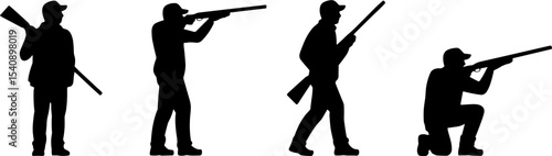 Silhouettes Hunter Shooting Rifle Posing Outdoors